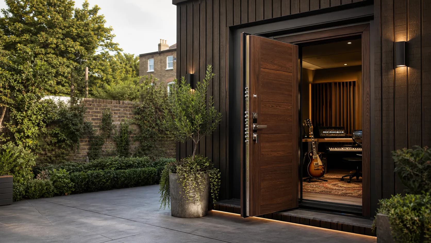 A secure acoustic studio entrance protecting musical equipment