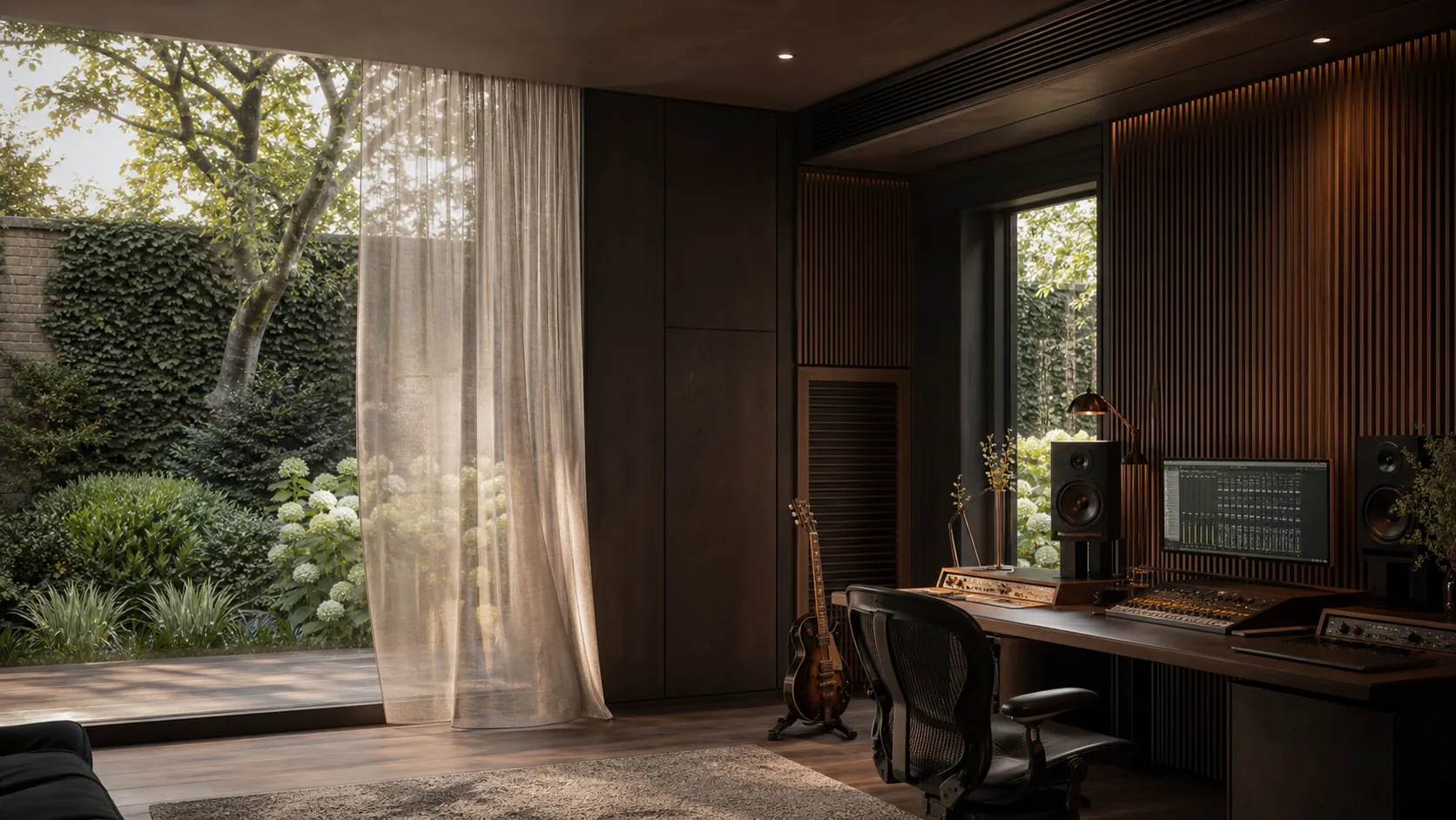 Acoustic ventilation integrated into a timber-lined music room