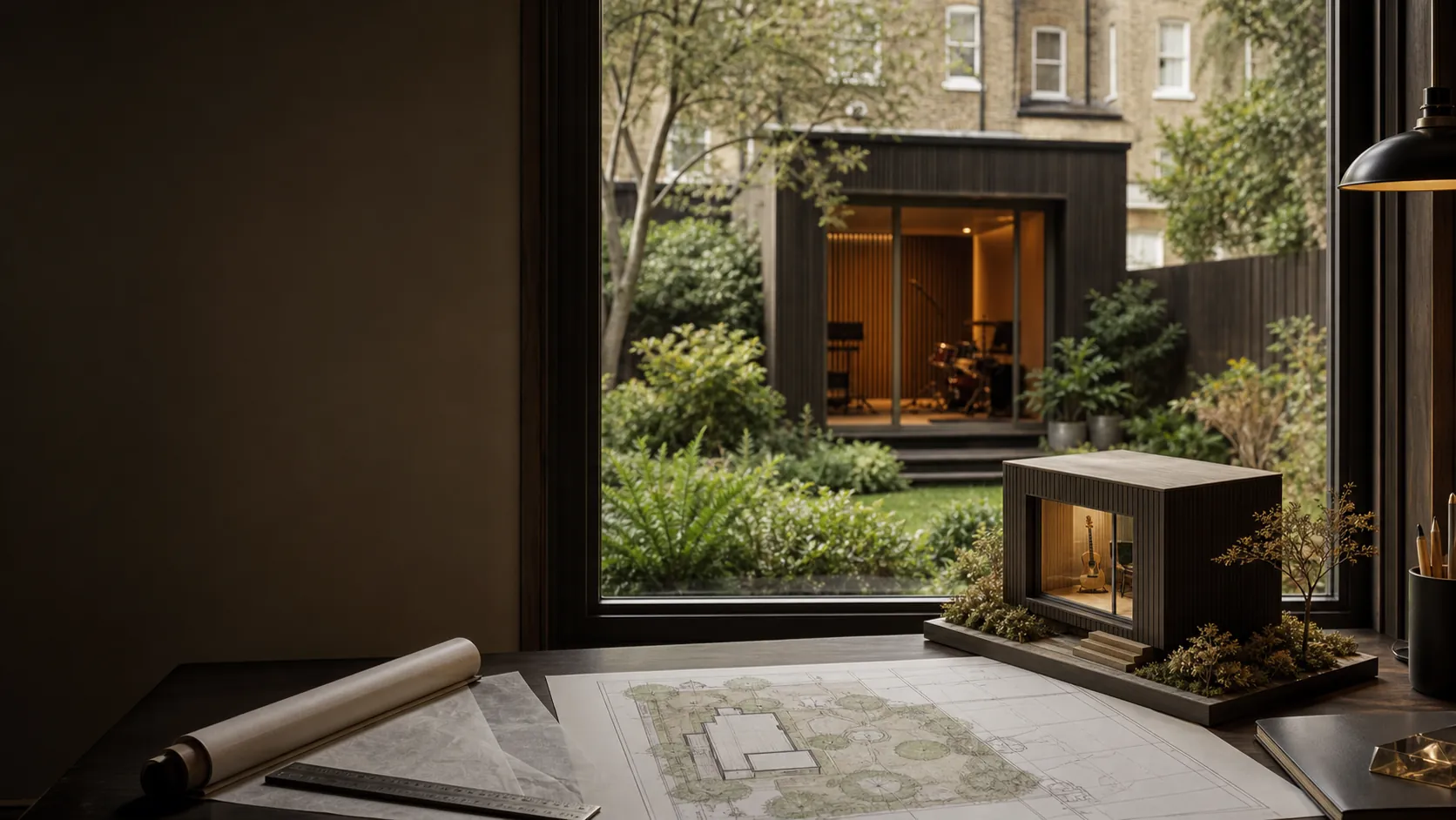 An architect's garden studio model and site plan