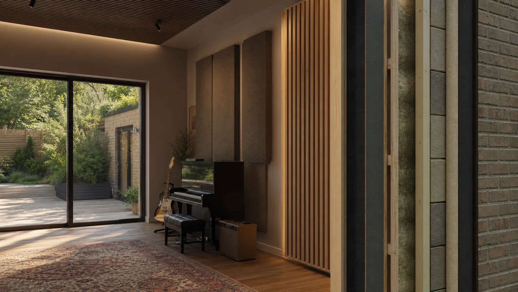 Structural sound isolation beside internal acoustic treatment