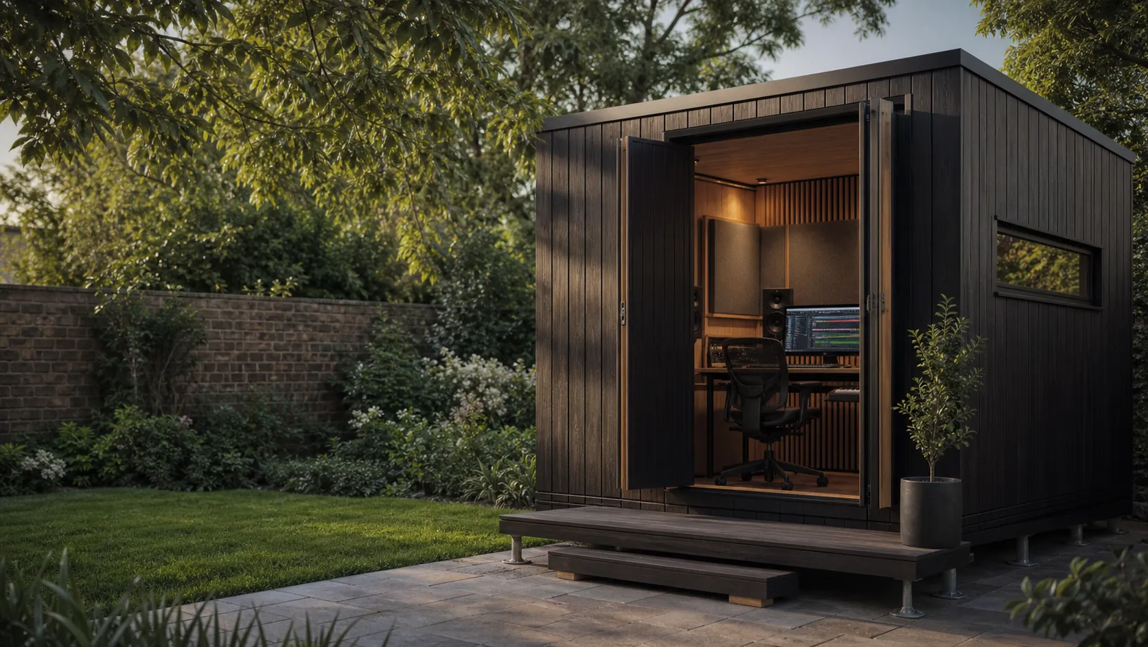 A compact demountable producer studio on a ground-screw base